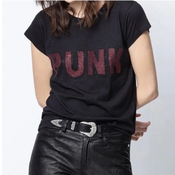 Zadig & Voltaire 3 D PUNK Embellished Tee Shirt in Noir, Size M, NWT - Picture 1 of 13